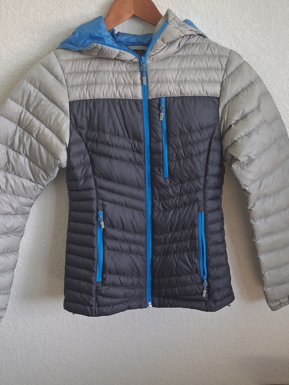 Womens Xs Petite Two-Tone Lightweight Puffer Jacket - Gray & Blue